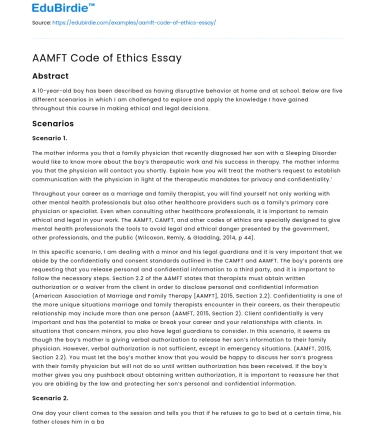AAMFT Code of Ethics Essay