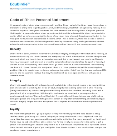 Code of Ethics: Personal Statement