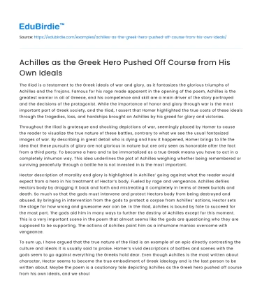 Achilles as the Greek Hero Pushed Off Course from His Own Ideals