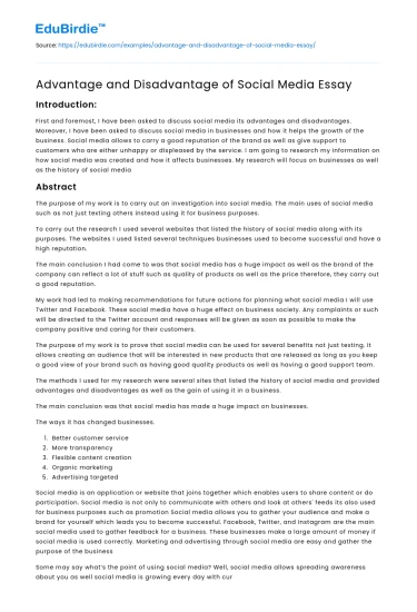 Advantage and Disadvantage of Social Media Essay