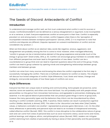 The Seeds of Discord: Antecedents of Conflict
