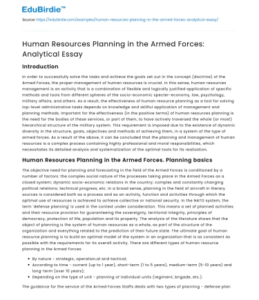 Human Resources Planning in the Armed Forces: Analytical Essay