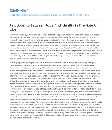 Relationship Between Race And Identity In The Hate U Give