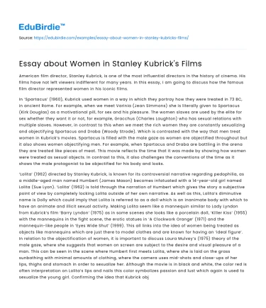 Essay about Women in Stanley Kubrick’s Films