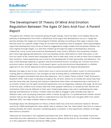 Theory of Mind & Emotion Regulation in 0-4 Year Olds: Parent Report
