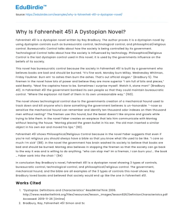 Why Is Fahrenheit 451 A Dystopian Novel?