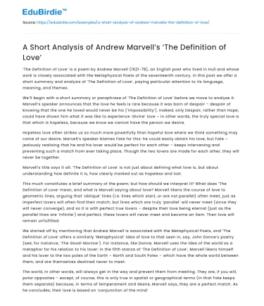 A Short Analysis of Andrew Marvell’s ‘The Definition of Love’