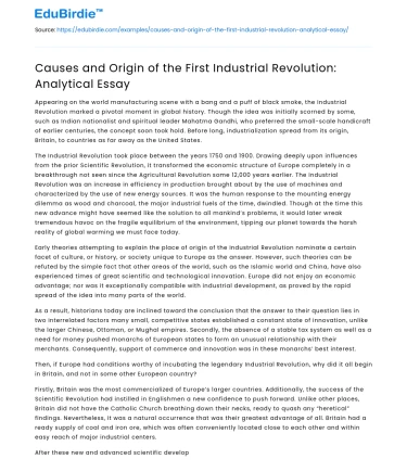 Causes and Origin of the First Industrial Revolution: Analytical Essay