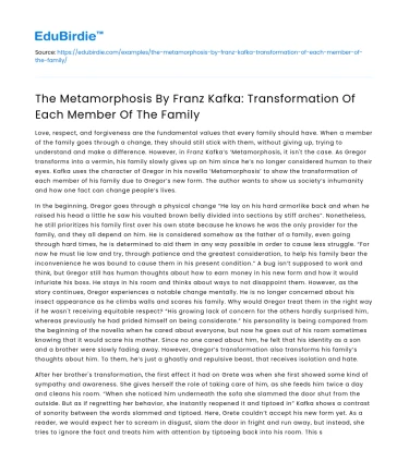 Metamorphosis by Franz Kafka: Family transformation