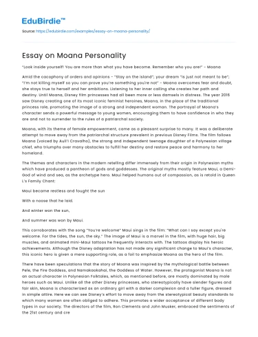 Essay on Moana Personality