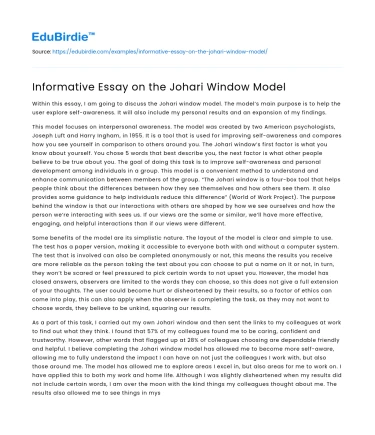 Informative Essay on the Johari Window Model