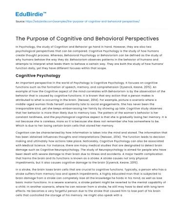 The Purpose of Cognitive and Behavioral Perspectives