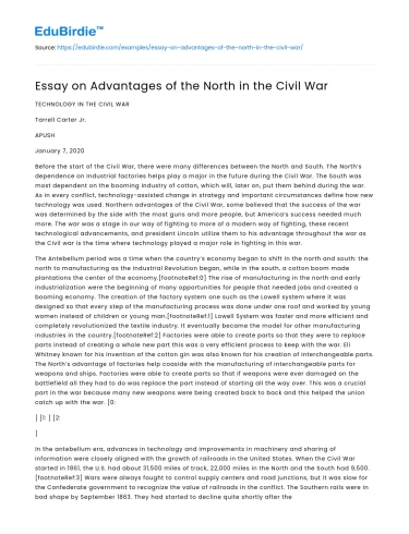 Essay on Advantages of the North in the Civil War