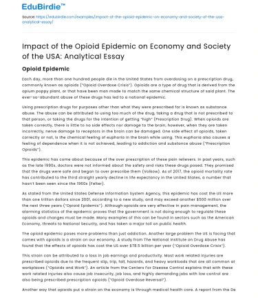 Opioid Epidemic’s Impact on US Economy and Society: Analysis