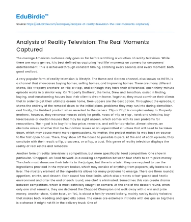 Analysis of Reality Television: The Real Moments Captured