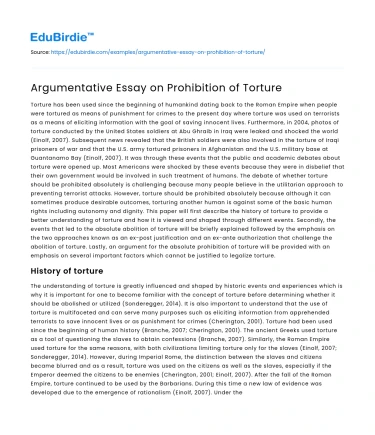 Argumentative Essay on Prohibition of Torture