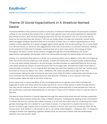 Theme Of Social Expectations in A Streetcar Named Desire