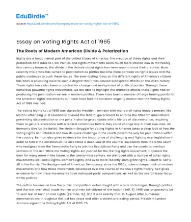 Essay on Voting Rights Act of 1965