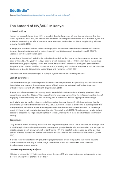 The Spread of HIV/AIDS In Kenya