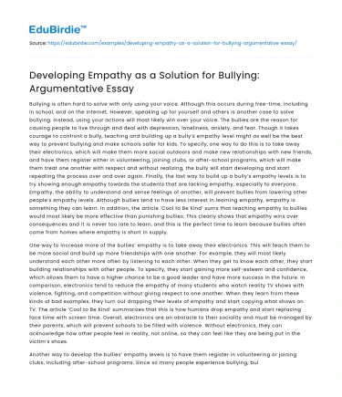 Developing Empathy as a Solution for Bullying: Argumentative Essay