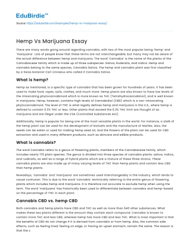 Hemp Vs Marijuana Essay