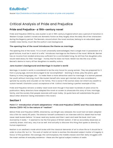 Critical Analysis of Pride and Prejudice