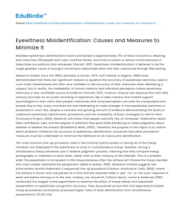 Eyewitness Misidentification: Causes and Measures to Minimize It