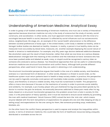 Understanding of American Medicine: Analytical Essay