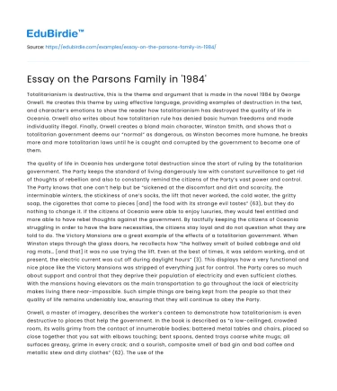 Essay on the Parsons Family in ‘1984’