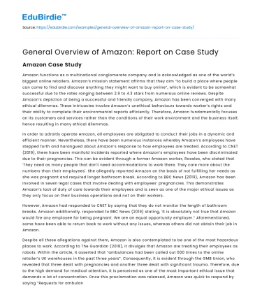 General Overview of Amazon: Report on Case Study