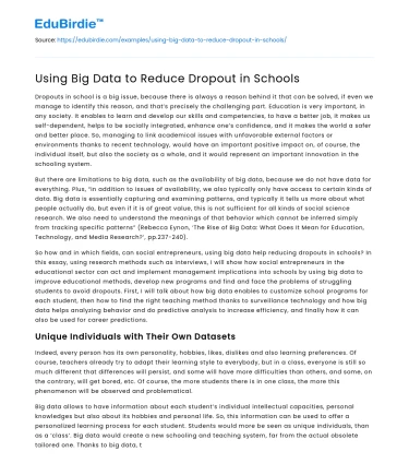 Using Big Data to Reduce Dropout in Schools