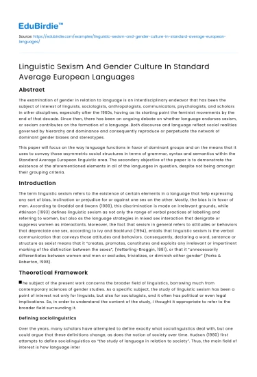 Linguistic Sexism in European Languages