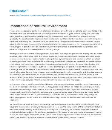 Importance of Natural Environment