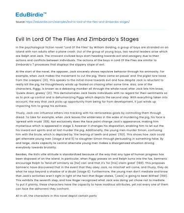 Evil In Lord Of The Flies And Zimbardo’s Stages