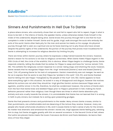 Sinners And Punishments In Hell Due To Dante