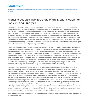 Foucault’s Modern Machine-Body: Critical Analysis