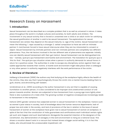 Research Essay on Harassment