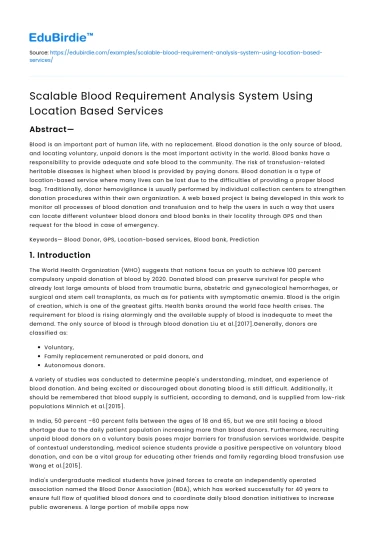 Scalable Blood Requirement Analysis System Using Location Based Services