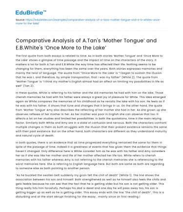 Comparison of Tan’s ‘Mother Tongue’ and White’s ‘Once More to the Lake’