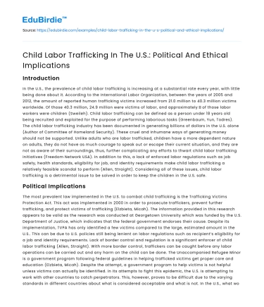 Child Labor Trafficking In The U.S.: Political And Ethical Implications