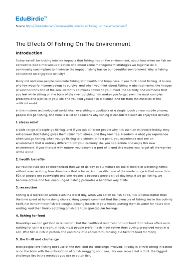 The Effects Of Fishing On The Environment