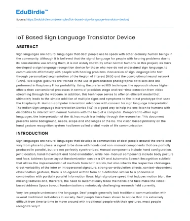 IoT Based Sign Language Translator Device