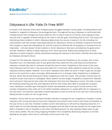 Odysseus’s Life: Fate Or Free Will?