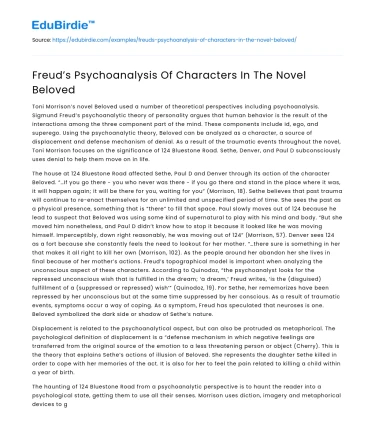 Freud’s Psychoanalysis Of Characters In The Novel Beloved