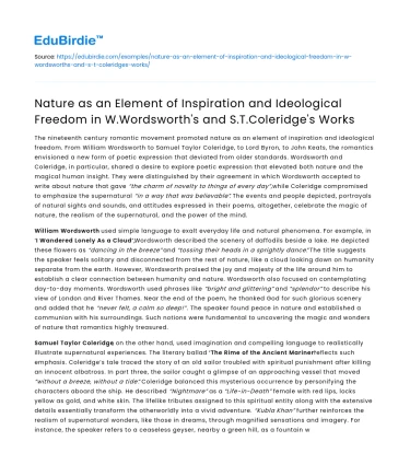 Nature’s Inspiration in Wordsworth and Coleridge’s Works