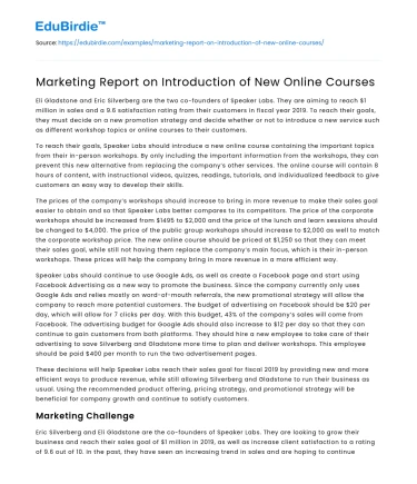 Marketing Report on Introduction of New Online Courses