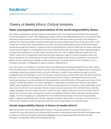 Theory of Media Ethics: Critical Analysis