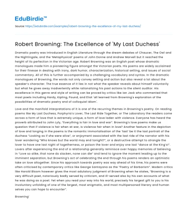 Robert Browning: The Excellence of ‘My Last Duchess’