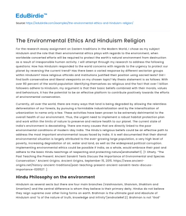 The Environmental Ethics And Hinduism Religion