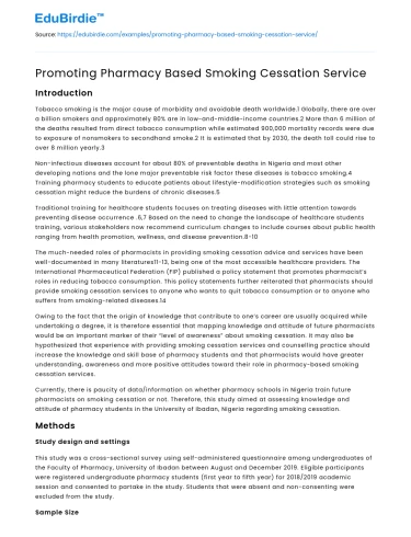 Promoting Pharmacy Based Smoking Cessation Service